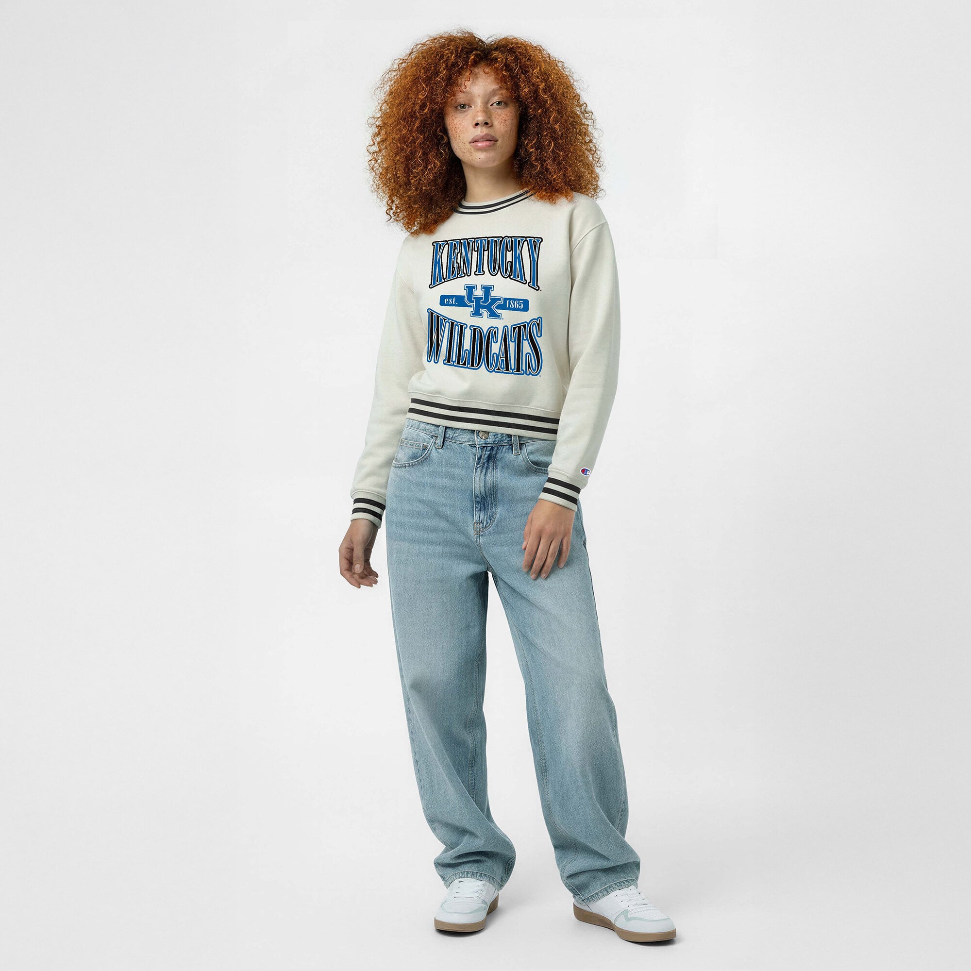 Women's Champion  White Kentucky Wildcats Yarn Dye Rib Reverse Weave Crew Sweatshirt